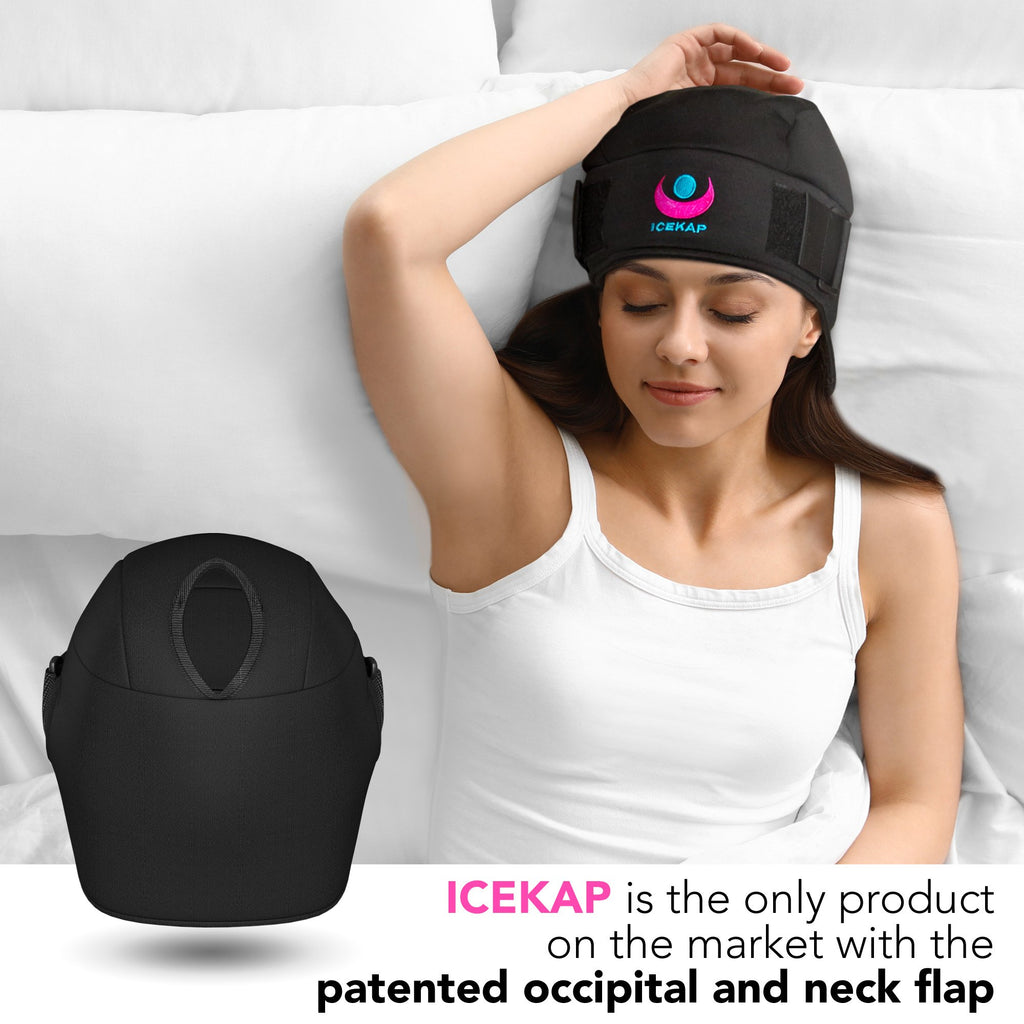 The Delux Icekap 2.0 cooling and warming compress cap for headaches and migraines.